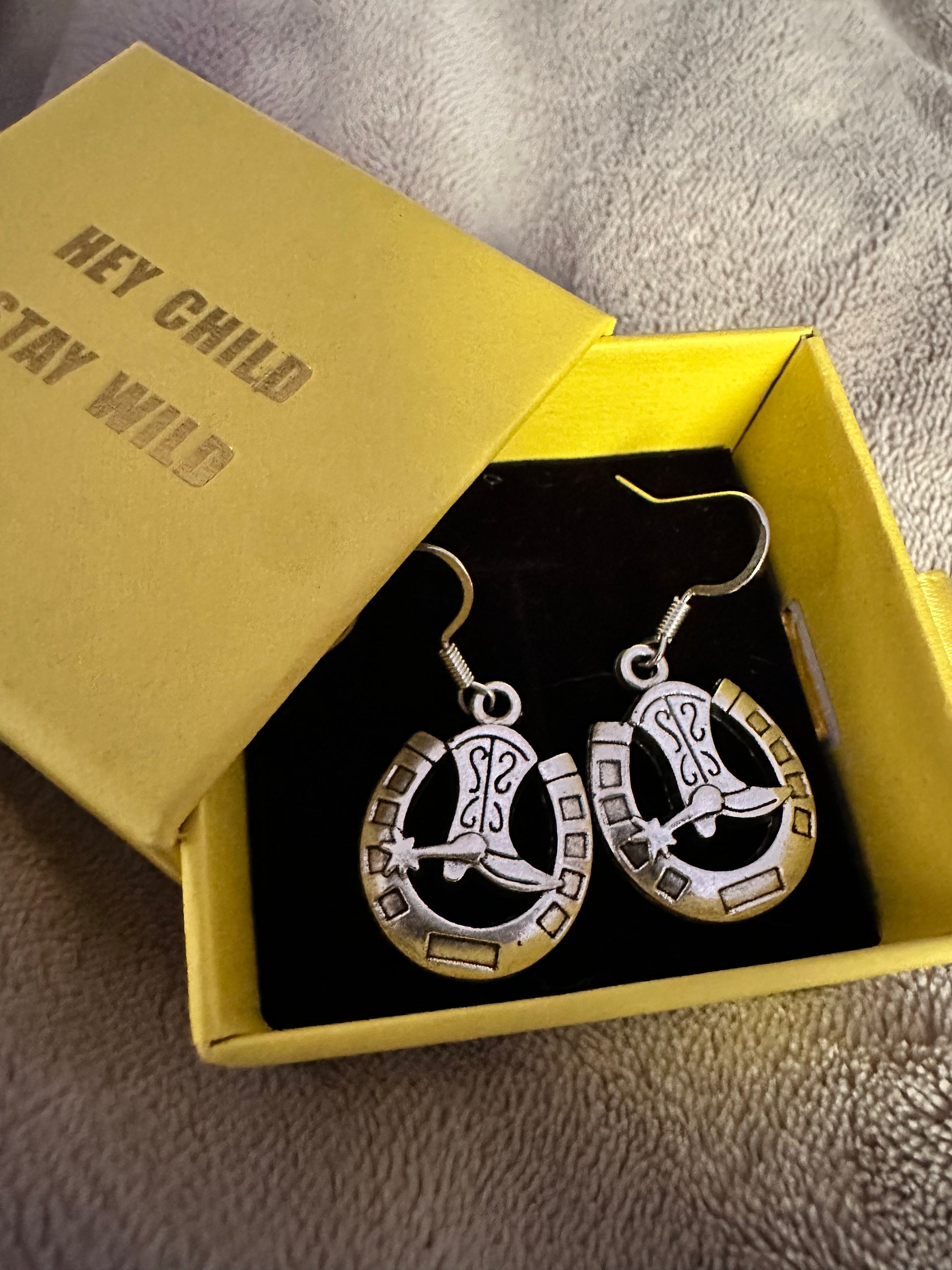 Cowboy boots shield earrings